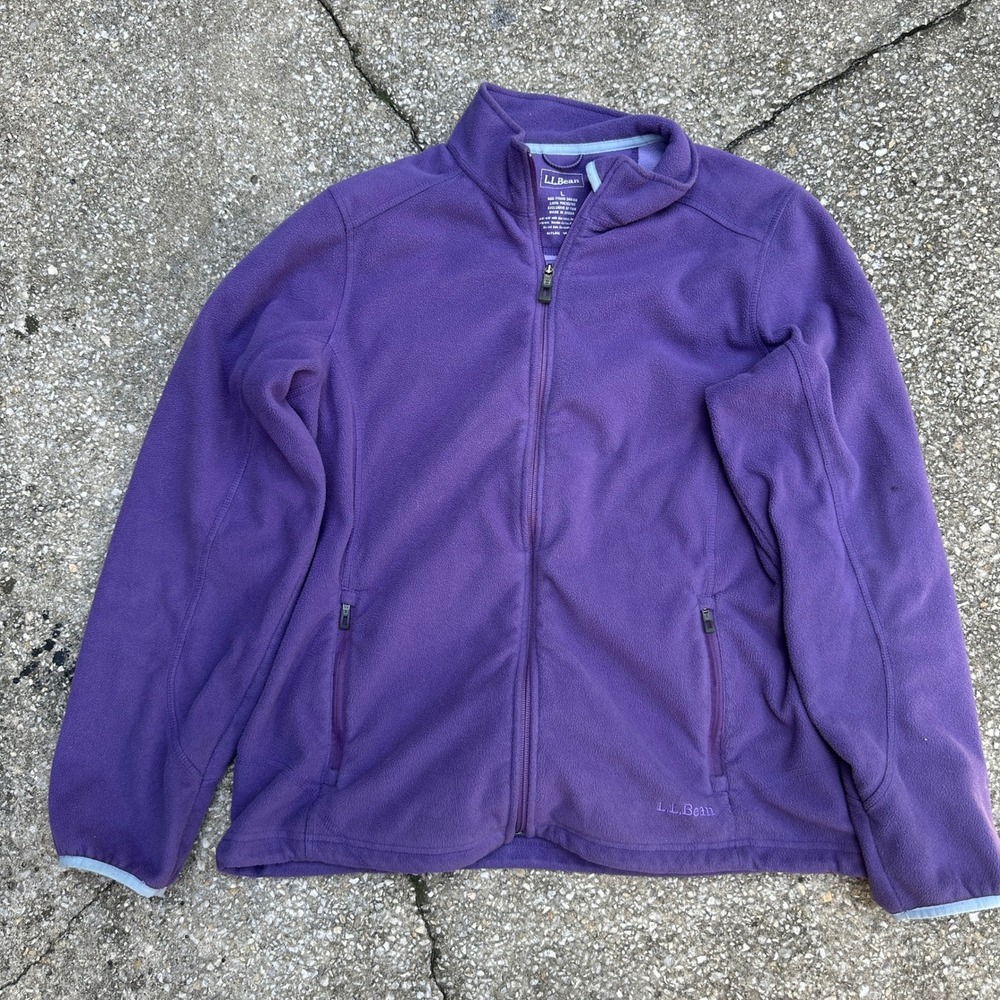 LL Bean Womens Polartec Full Zip Fleece Jacket Purple Large 248466 Mock Neck